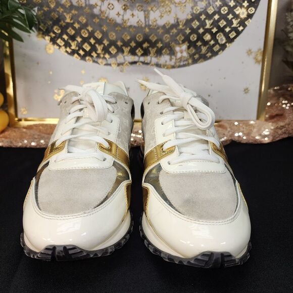 Authentic Louis Vuitton Suede Patent Calfskin Embossed Monogram Run Away Sneake - Picture 3 of 16